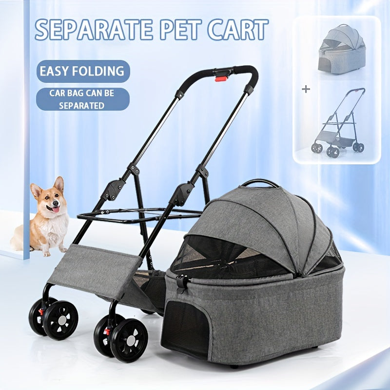 Lightweight And Foldable Pet Stroller For Small And Medium-sized Dogs And Cats, Portable And Detachable For Walking Small Dogs