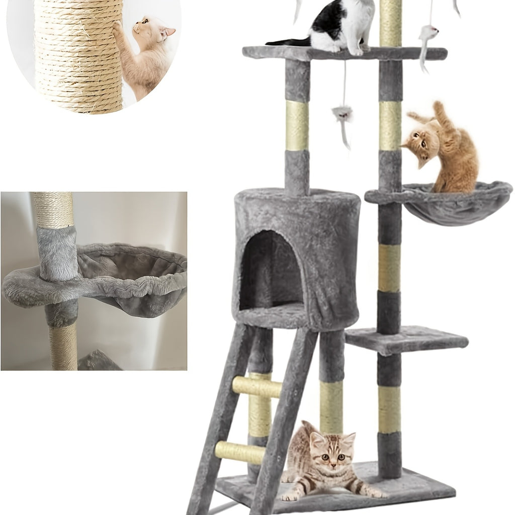 Cat Tree 145cm Stable Cat Scratching Post For Cats Multi-Level Cat Climbing Tower With Posts Fully Wrapped In Suitable Houses For Kitty Kitten Play Scratching Post Stable Sleeping Playing Lounging Indoor