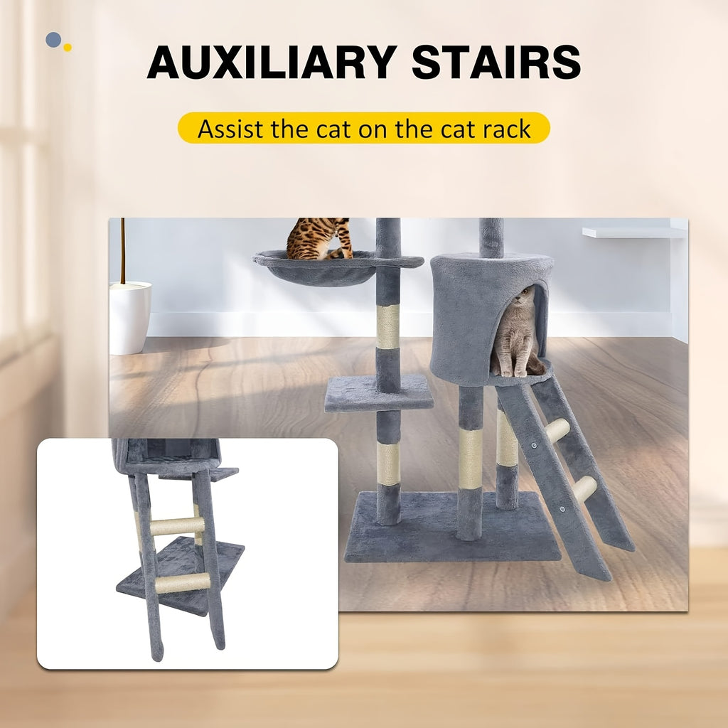 Cat Tree 145cm Stable Cat Scratching Post For Cats Multi-Level Cat Climbing Tower With Posts Fully Wrapped In Suitable Houses For Kitty Kitten Play Scratching Post Stable Sleeping Playing Lounging Indoor