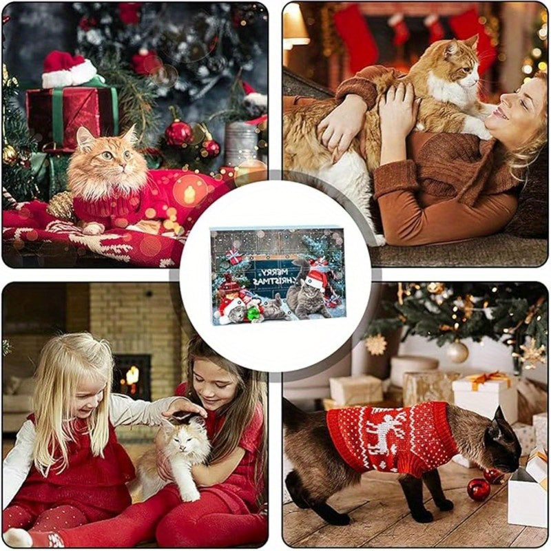 Cat Advent Calendar 2024, 24 Day Countdown to Christmas Cat Gifts with Assorted Cat Interactive Toys Countdown Calendar for Kitten Flurry Friends
