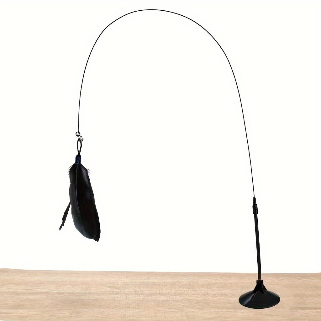 Interactive Feather Teaser Cat Toy 1pc - Bell & Suction Cup, Durable Play Stick for Feline Fun and Exercise