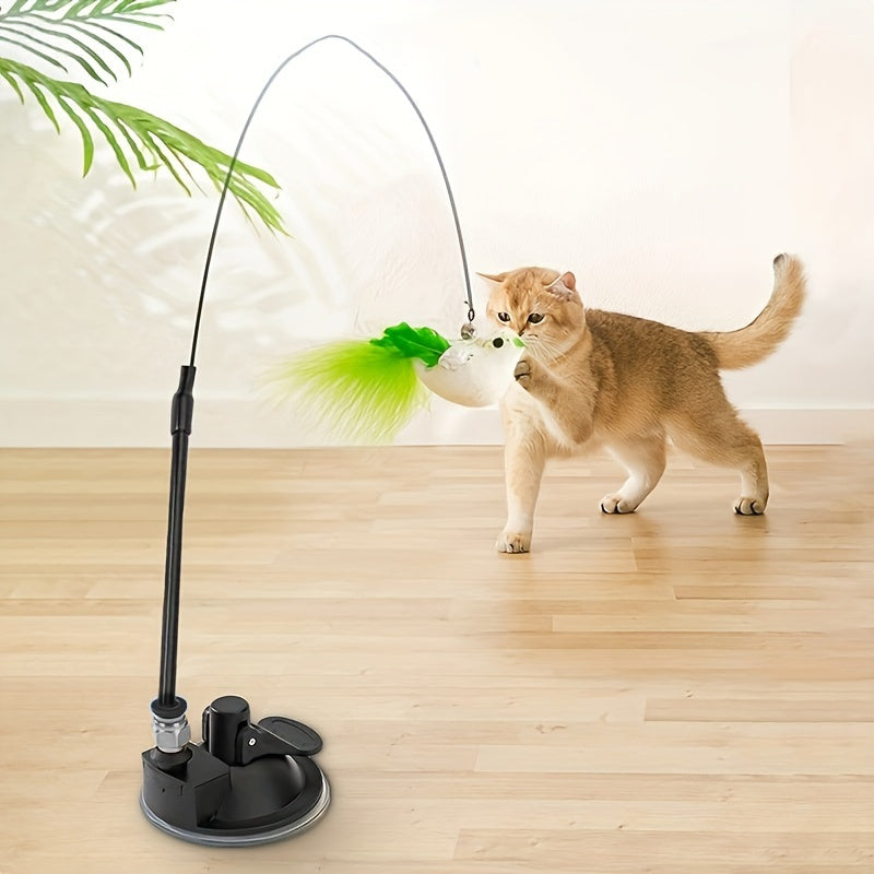 1pc Feather Decor Cat Wire Teaser Stick With Suction Cup For Cat Interactive Supply