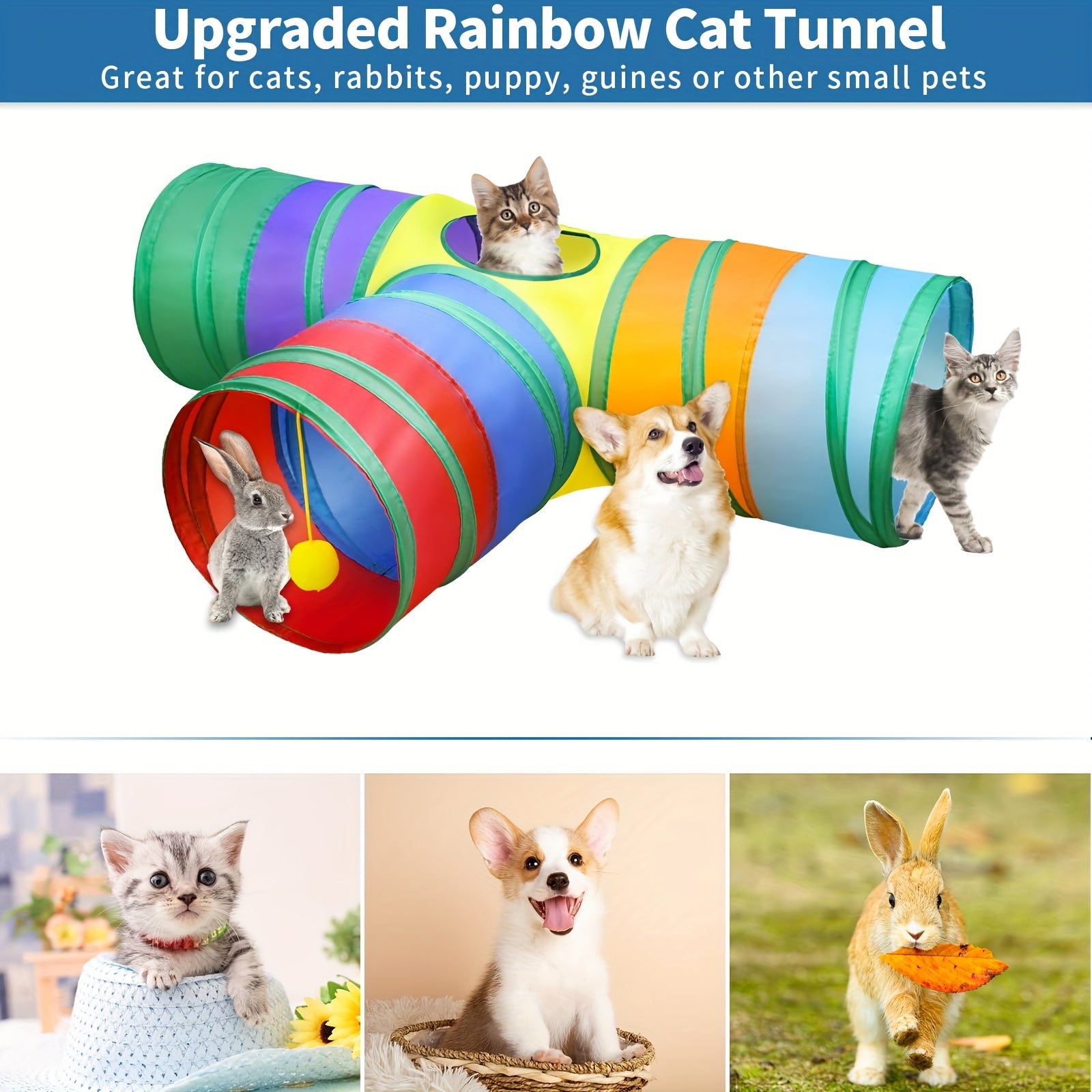 21pcs Part Random Colors Cat Toys Kitten Toys Set, Collapsible Cat Tunnels For Indoor Cats, Interactive Kitty Toys Cat Feather Toy Fluffy Mouse Crinkle Balls Cat 3 Way Tube Tunnel Toys For Cat