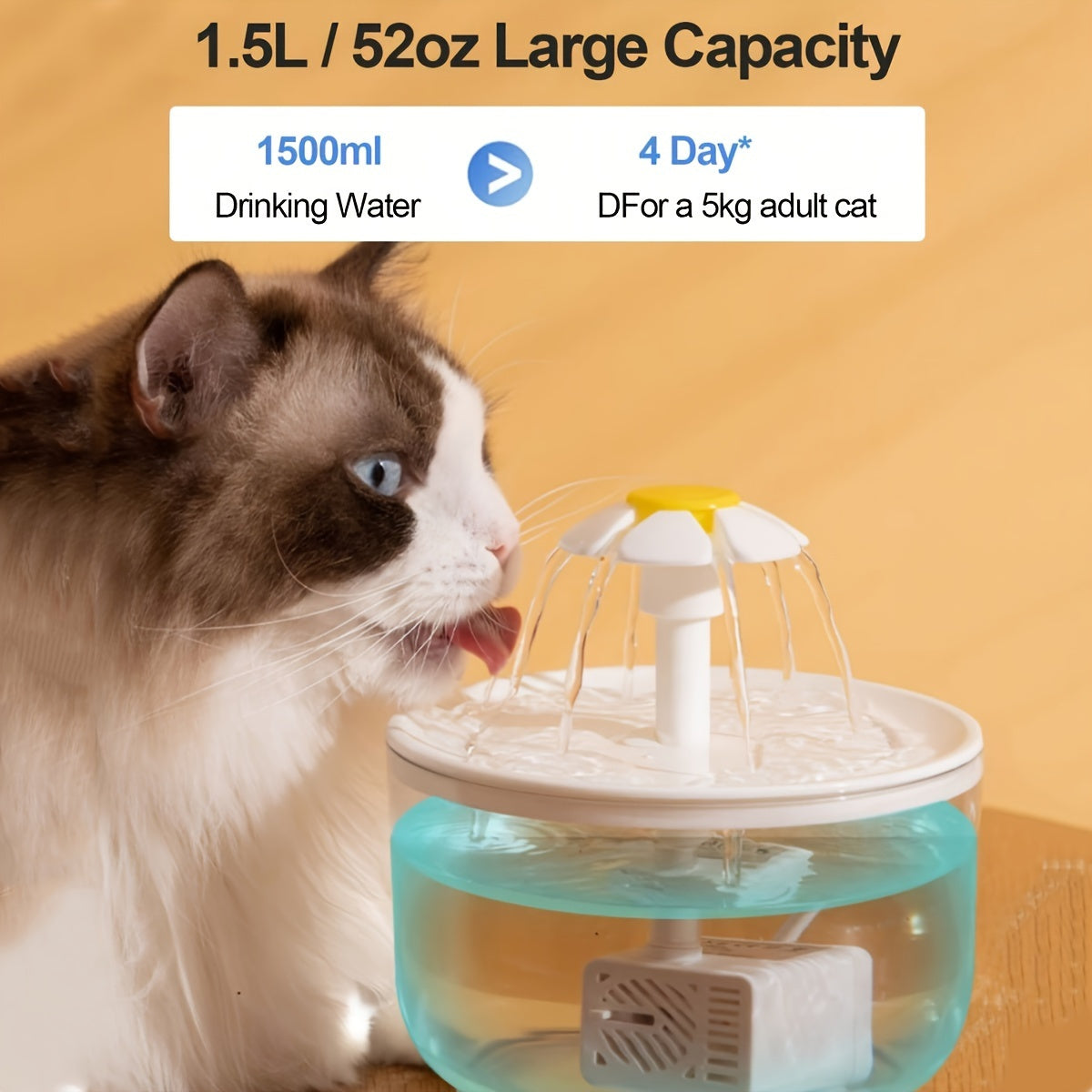 Fountain Flower Cat Drinking Machine Water Dispenser Automatic Recirculation Live Water Flowing Drinking Basin Pet Dog Kitten Water Feeder Large Cap