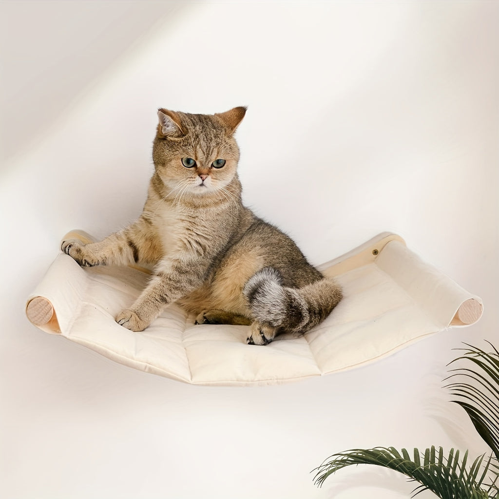 Wooden Cat Hammock Pet Cat Climbing Ladder, Wall Mounted Cat Window Perch, Detachable Cat Hammock Shelves For Seeping Resting