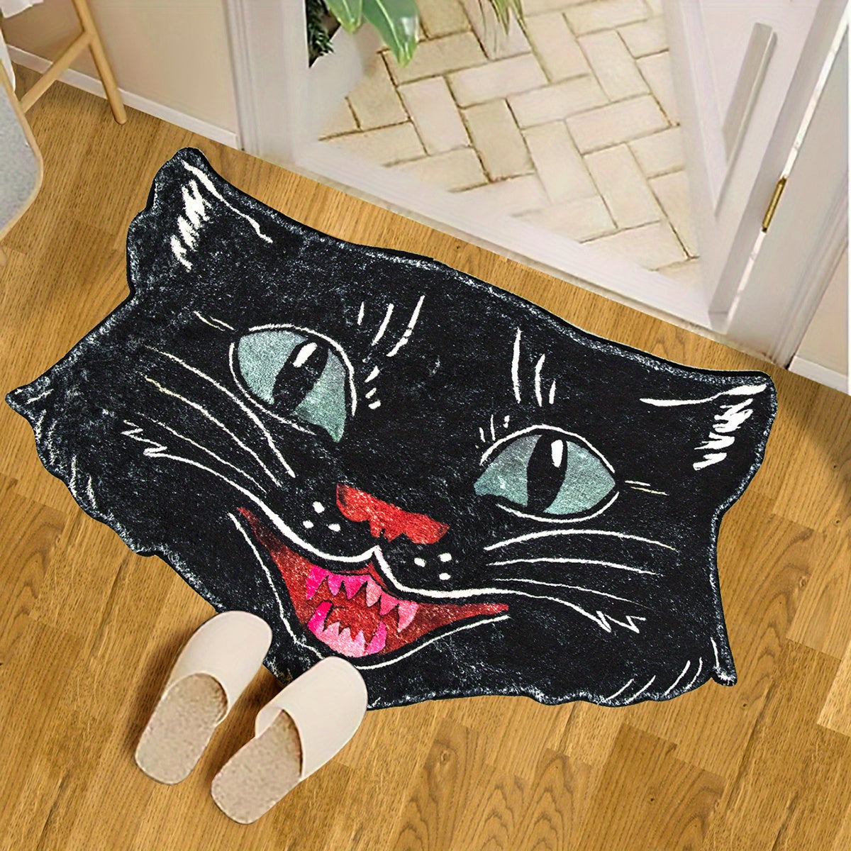 1pc Cute Black Cat Multifunctional Floor Mat - Idea For Halloween Room Decor And Home Decor!