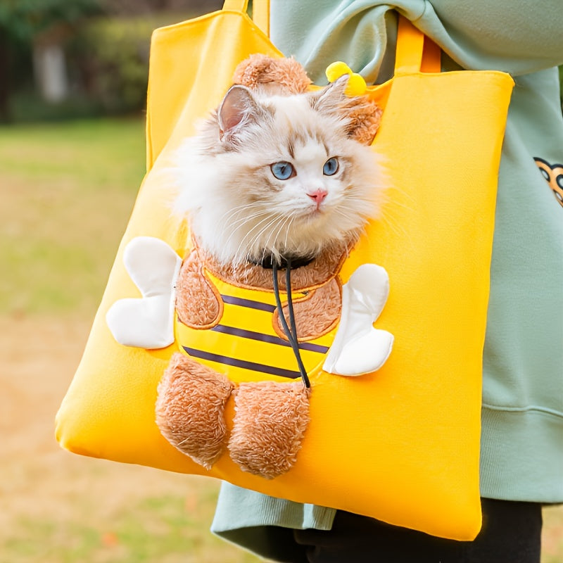 Nylon Pet Carrier Bag with Head-Out Design, Snap Closure, Adjustable Strap & Safety Rope Buckle for Small Cats and Dogs - Soft-Sided Portable Shoulder Carry Tote with Animal Shape