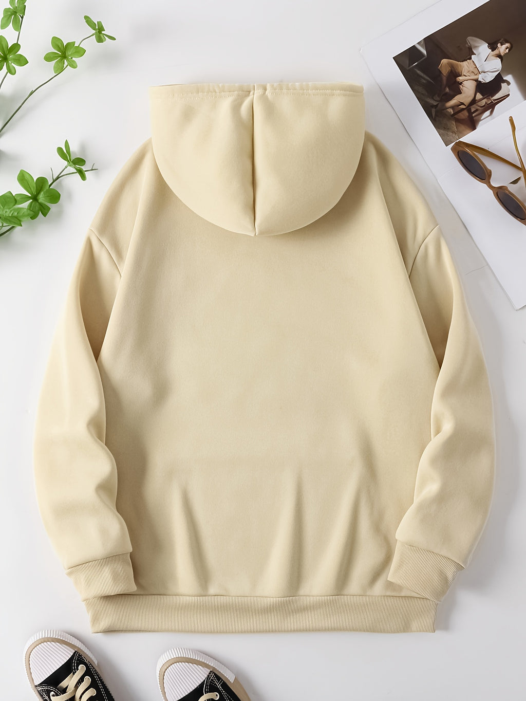 Cute Cat & Letter Print Drawstring Hoodie, Casual Long Sleeve Kangaroo Pocket Sweatshirt, Women's Clothing