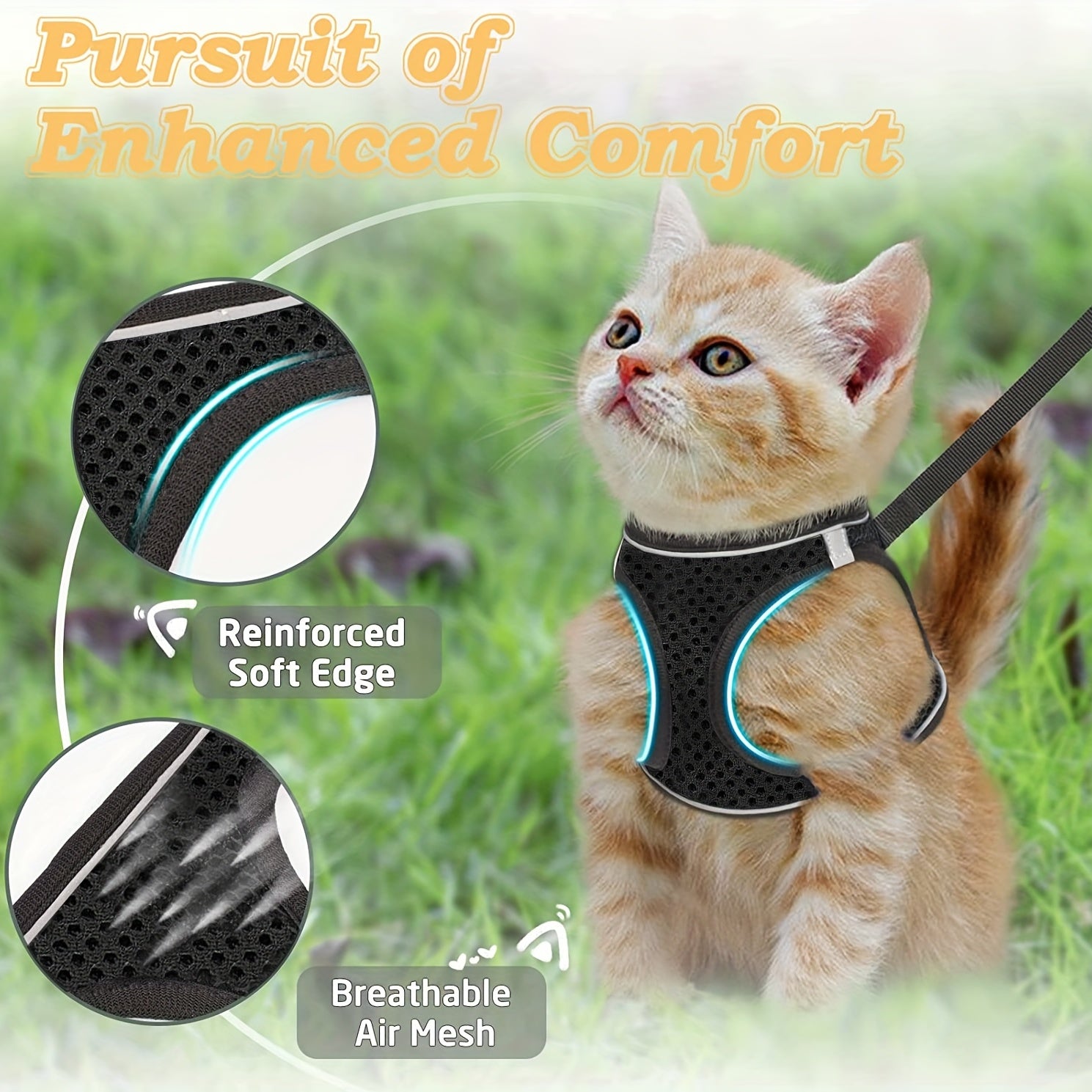 Escape-Proof Cat Harness & Leash Set: Reflective Soft Mesh Vest For Safe Outdoor Walks With Your Kitten