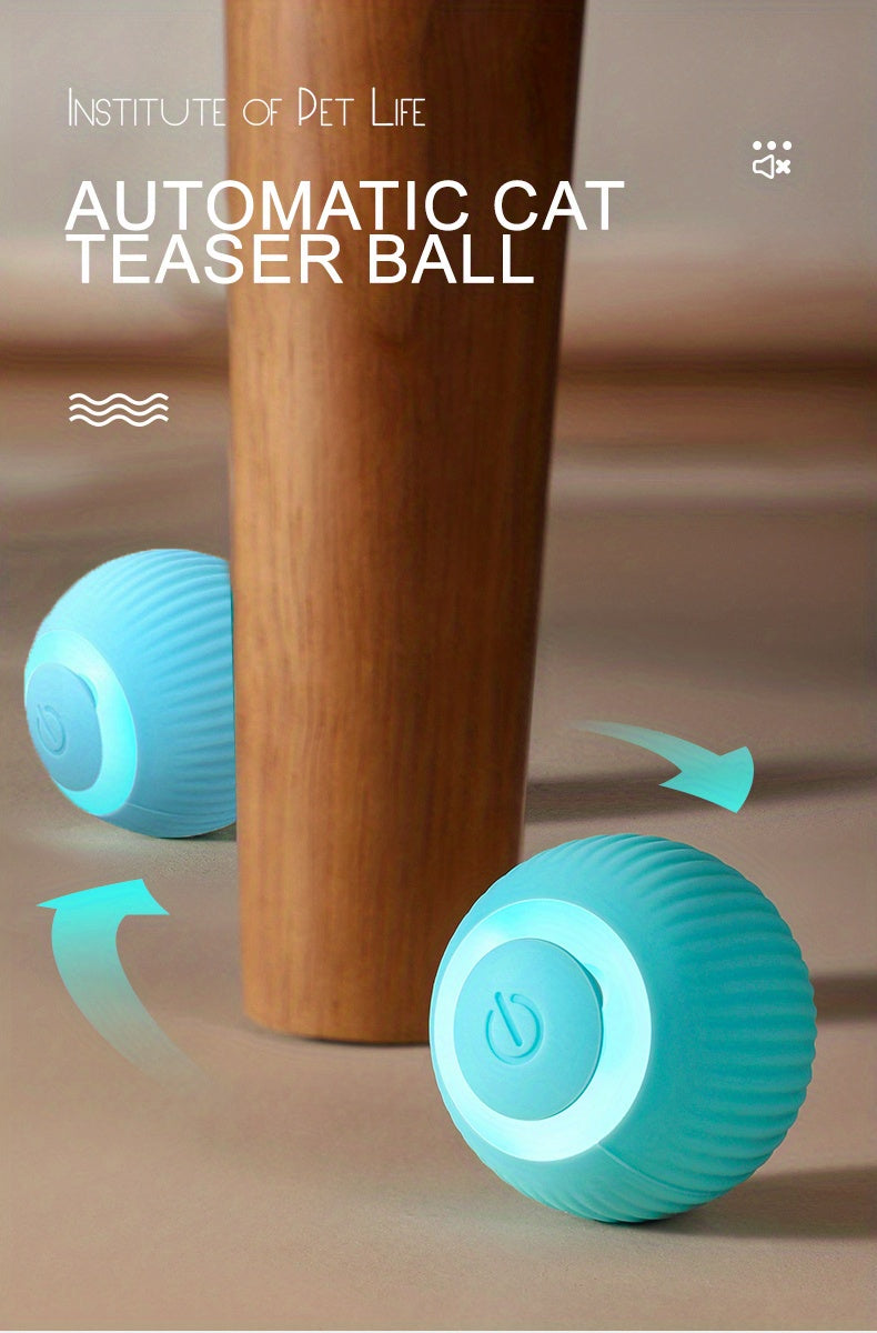 MIAOQUANJI Automatic Rolling Ball Toy for Cats - USB Rechargeable Interactive Play Ball with Motion-Activated Glow-in-the-Dark Feature, Durable Silicone, Safe for All Breeds & Sizes, Blue, Cat Ball Toy