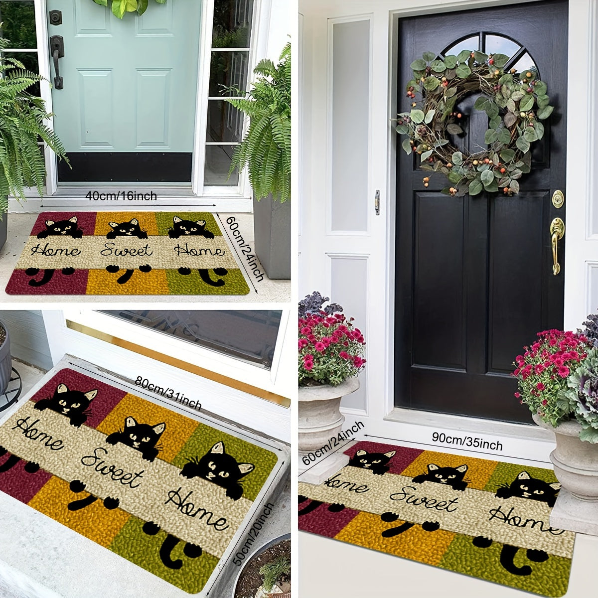 Charming Cat-Themed Door Mat 1pc - Non-Slip, Hand-Washable Rug - Perfect for Bedroom, Office, & Home Entryway Decor