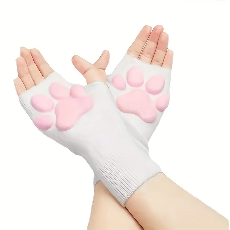 3D Three-dimensional Plush Knitted Fingerless Cat Claw Gloves for Party Dress Up Decoration Female