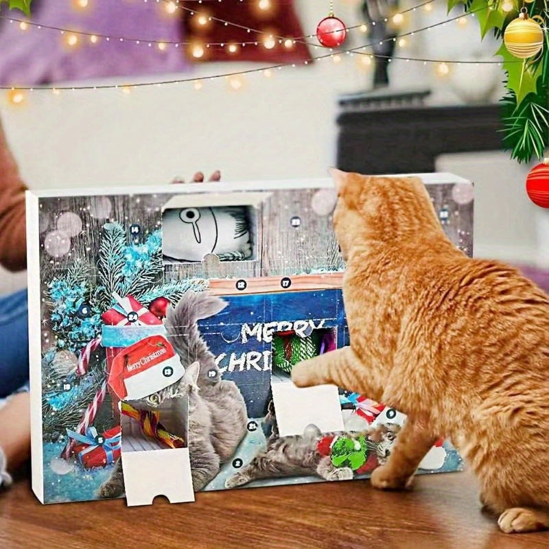 Cat Advent Calendar 2024, 24 Day Countdown to Christmas Cat Gifts with Assorted Cat Interactive Toys Countdown Calendar for Kitten Flurry Friends
