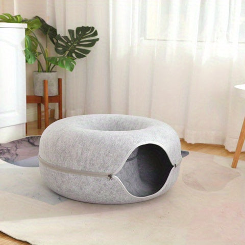 Cat Cave for Multiple Cats & Large Cats, Cat Caves for Indoor Cats, Cat Tunnel Bed, Scratch Detachable & Washable Large Donut Cat Bed
