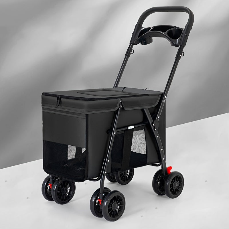 Breathable Mesh Pet Stroller with Sunroof - Durable Metal Frame, Foldable Design for Small to Large Dogs & Cats, Dog Stroller