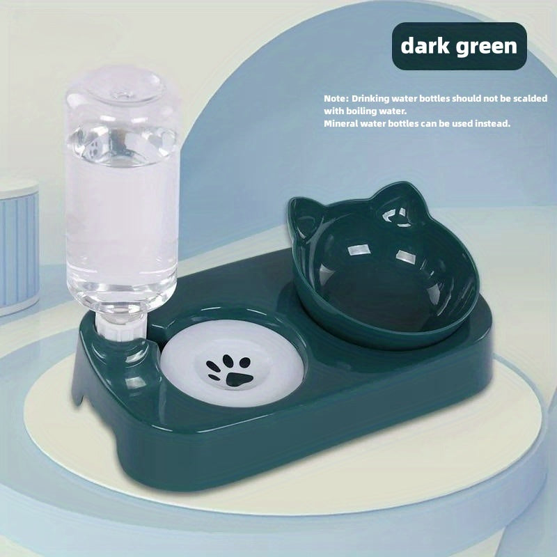 1pc Premium Cat Water & Food Bowl Set - Automatic Dispenser with Elevated Feeder, Two-in-one Hygienic Solution for Healthy Feeding, Modern & Convenient Design for Your Furry Friend