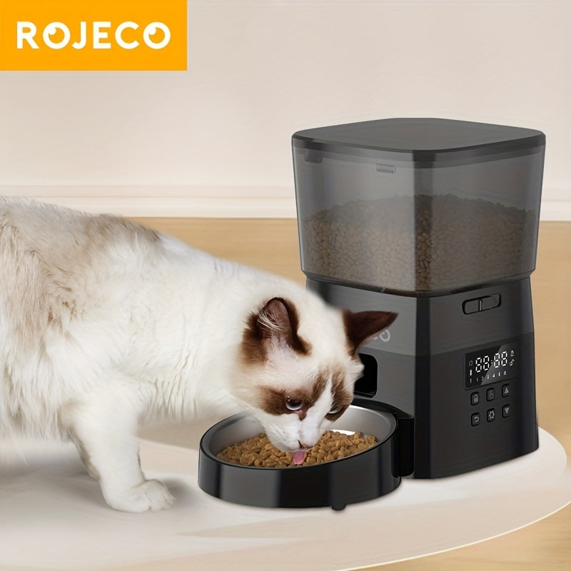 ROJECO Automatic Cat Food Dispenser, 2L Auto Cat Feeder, Timed Cat Feeder Program 1-6 Meals Control, Automatic Cat Feeder With Stainless Steel Bowl & Dual Power Supply, Automatic Pet Feeder For Cats & Dogs, No Adapter Include