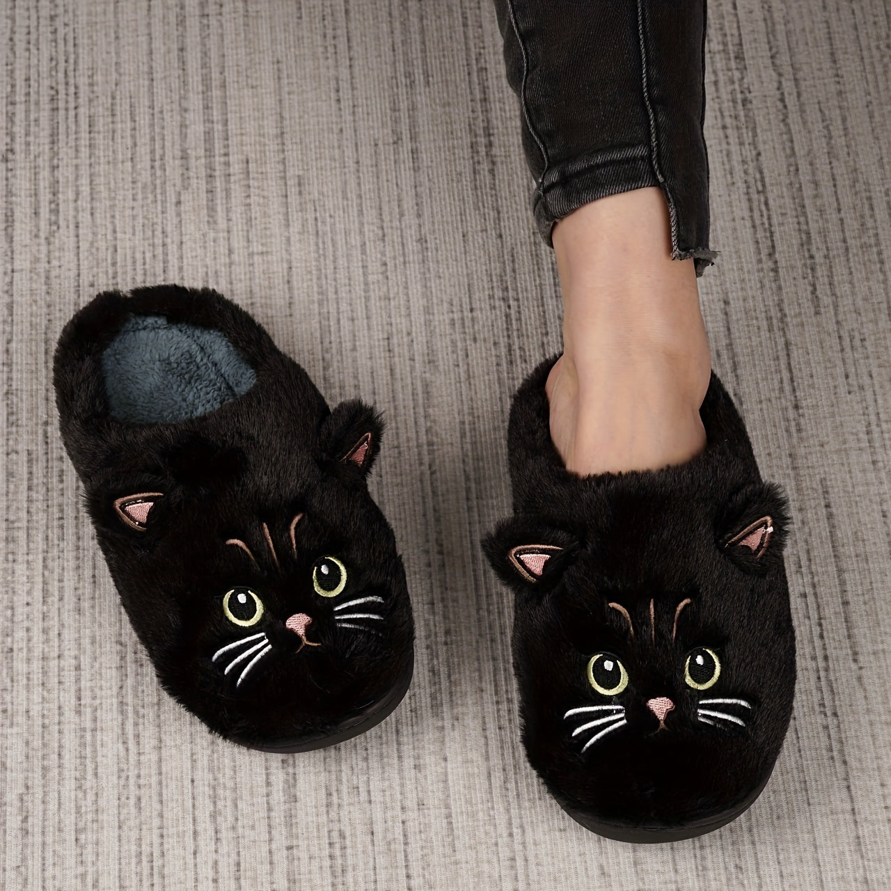 Cute Cartoon Cat Design Slippers, Casual Slip On Plush Lined Shoes, Comfortable Indoor Home Slippers