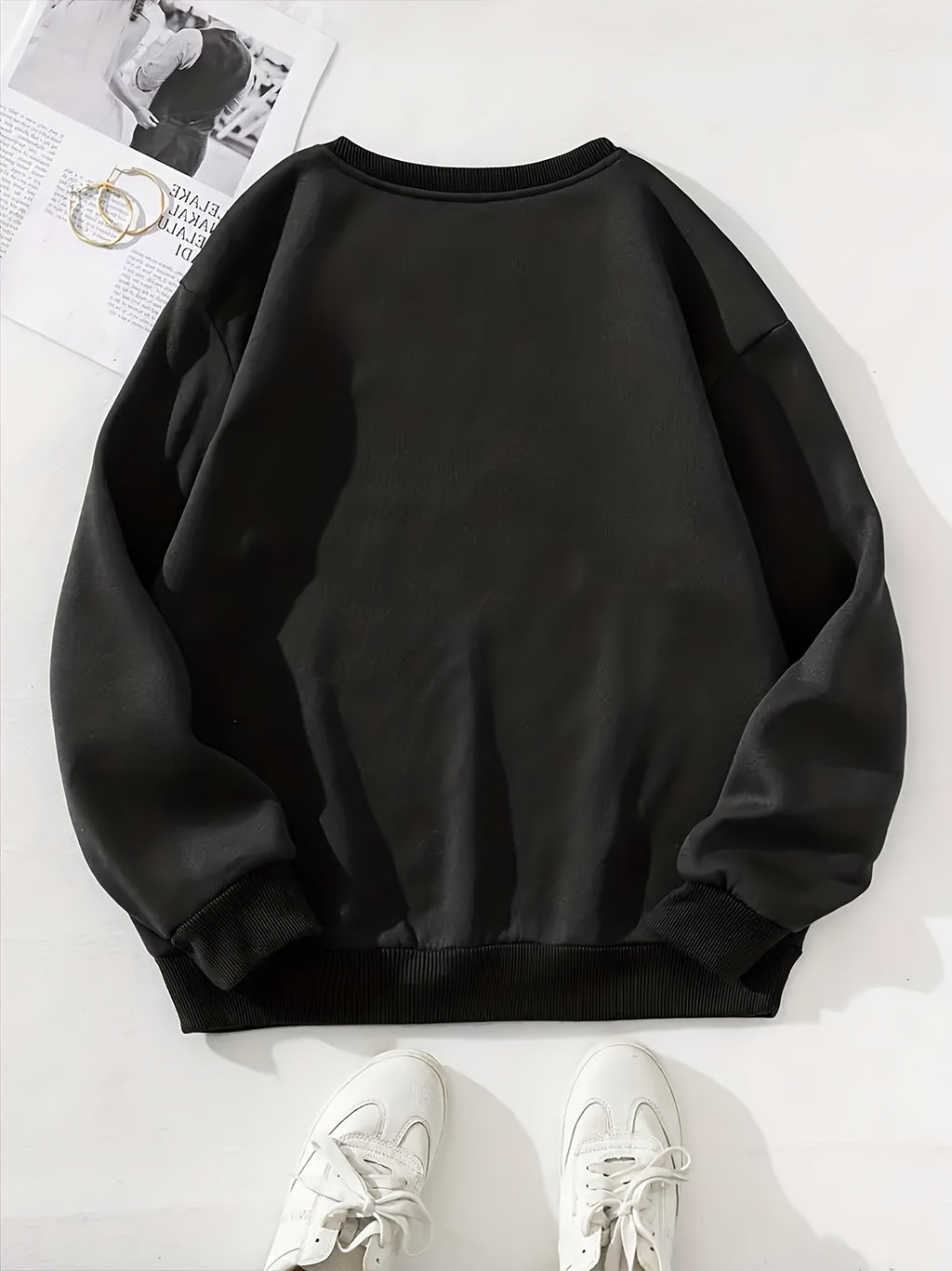 Cat Print Causal Round Neck Sports Sweatshirt, Fashion Long Sleeves Pullover Tops, Women's Activewear