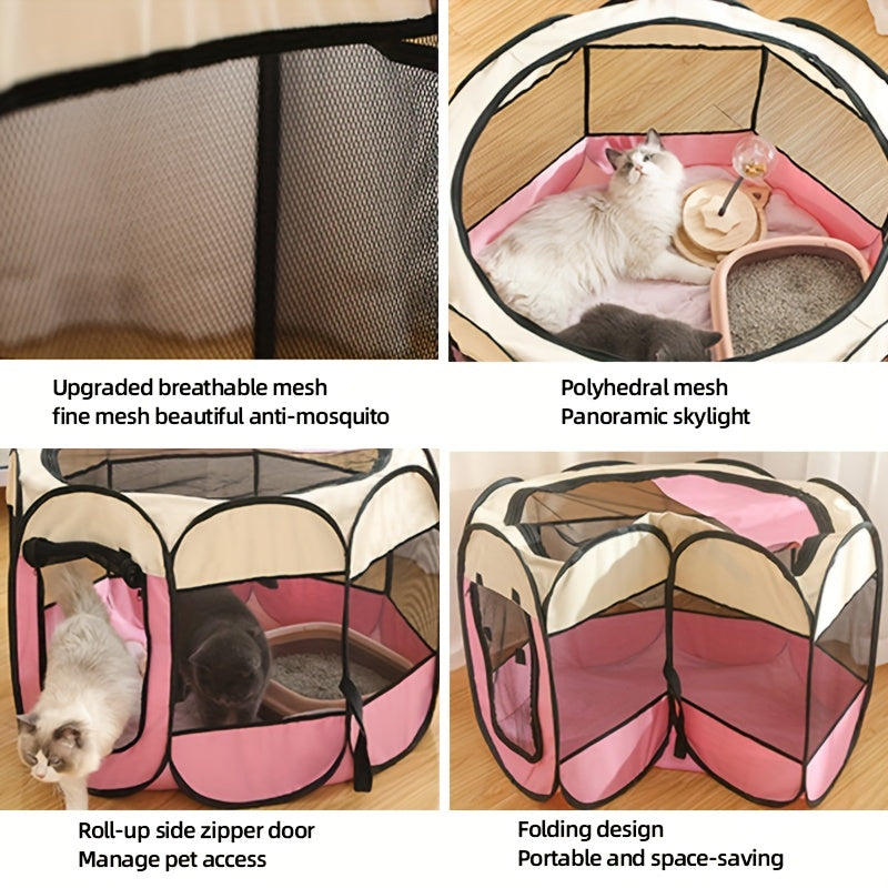 1P Color Random Octagonal Cat Playpen - Spacious, Portable, and Sturdy Cage Tent for Kittens and Puppies - Easy Assembly, Breathable Mesh, and Fun Play Area for Indoor and Outdoor Use