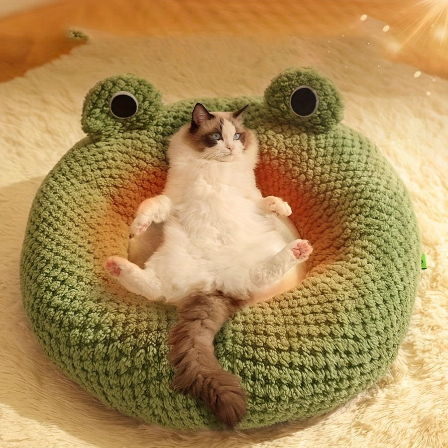 Cozy Frog-Shaped Pet Cave Bed - Soft, Self-Warming, Non-Assembled Indoor Sleeping House for Cats and Small Dogs - Perfect for Relaxation and Comfort