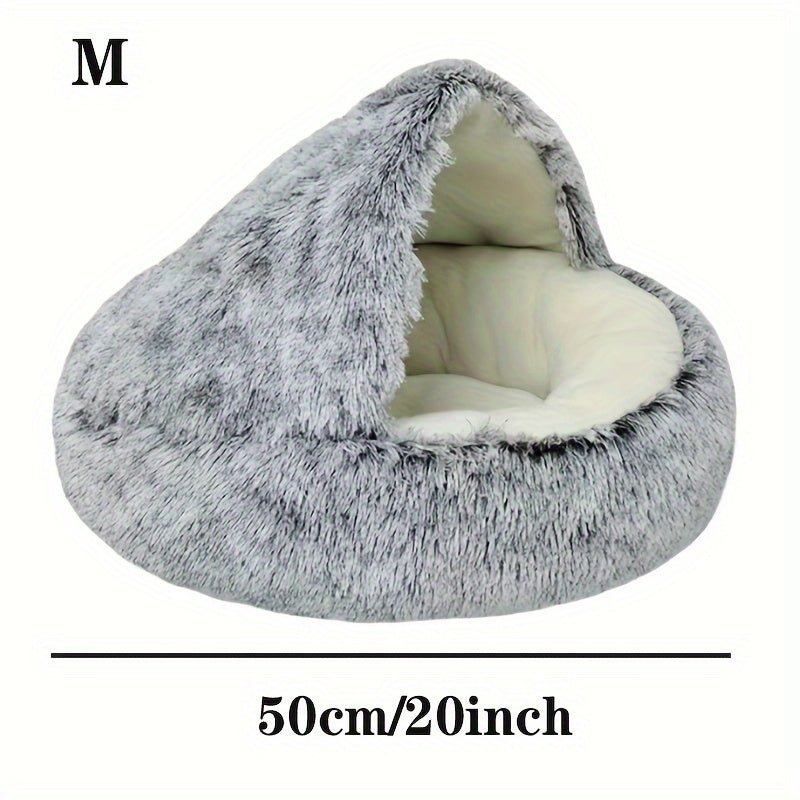 1pc Luxury Round Plush Hooded Pet Bed - Ultra-Soft & Cozy, Calming Anti-Anxiety Nest for Cats & Small Dogs - Perfect Indoor Haven for Restful Sleep