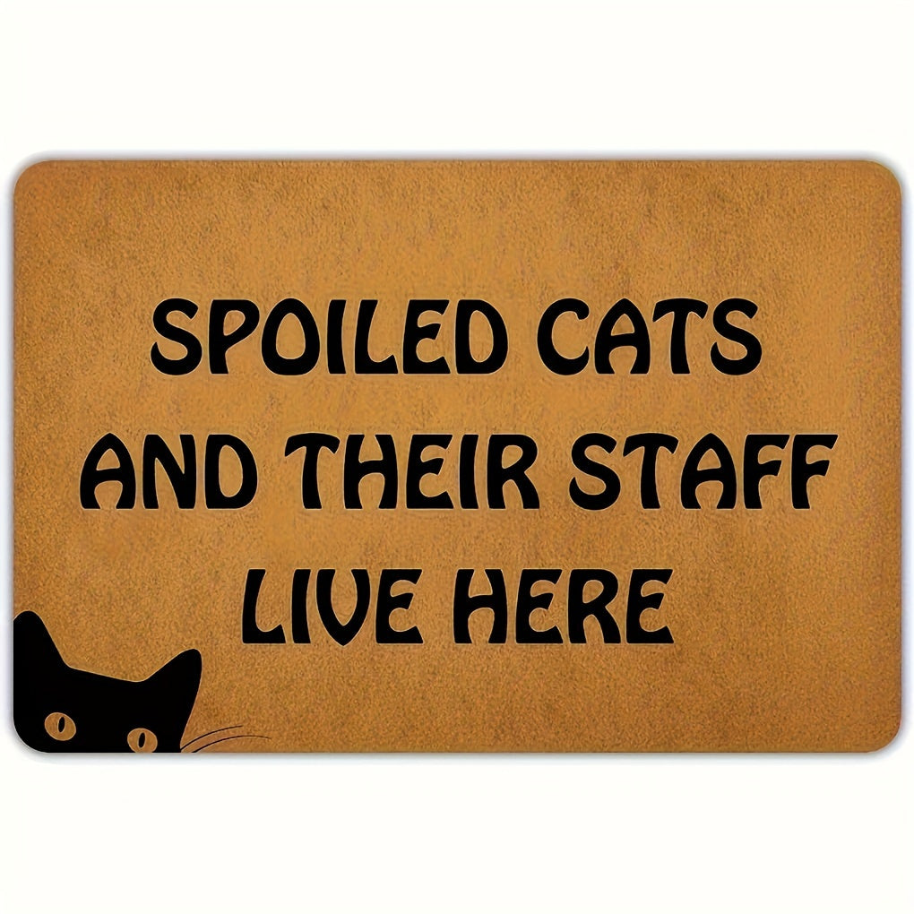 1pc Cute Cat Letter Printed Door Mat, Durable Non-slip, Waterproof And Anti-fouling Mat, Suitable For Entrance, Living Room, Bedroom And Kitchen, Machine Washable, Home Decor, Room Decor