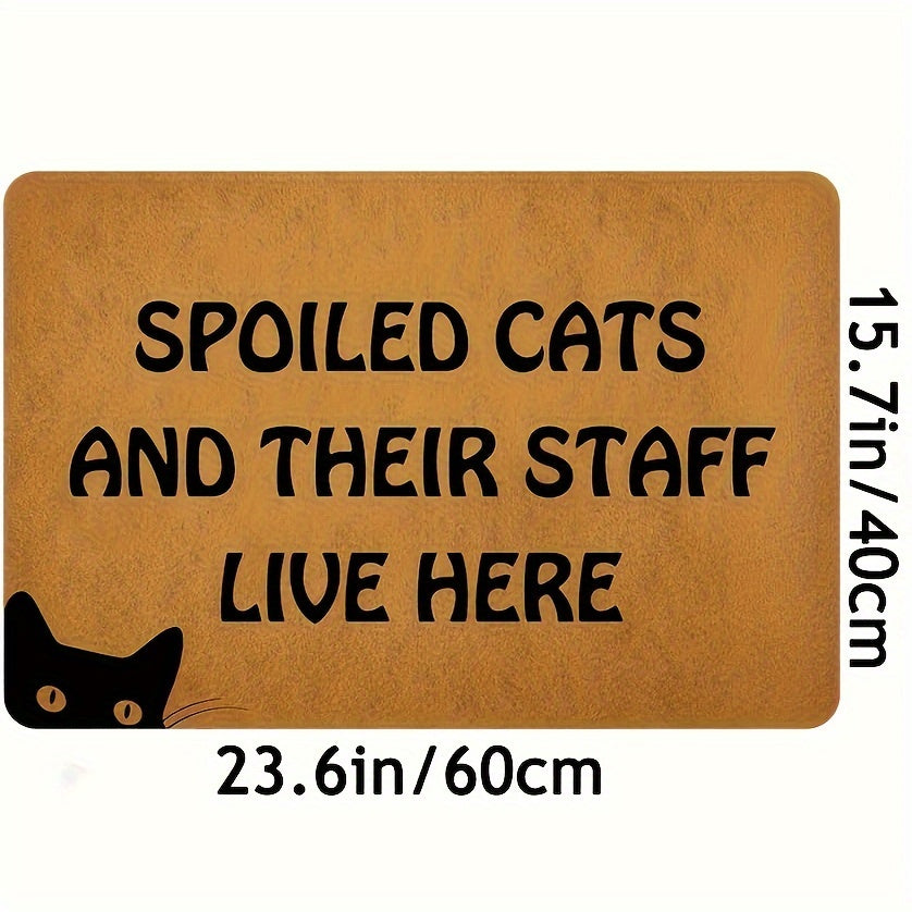 1pc Cute Cat Letter Printed Door Mat, Durable Non-slip, Waterproof And Anti-fouling Mat, Suitable For Entrance, Living Room, Bedroom And Kitchen, Machine Washable, Home Decor, Room Decor