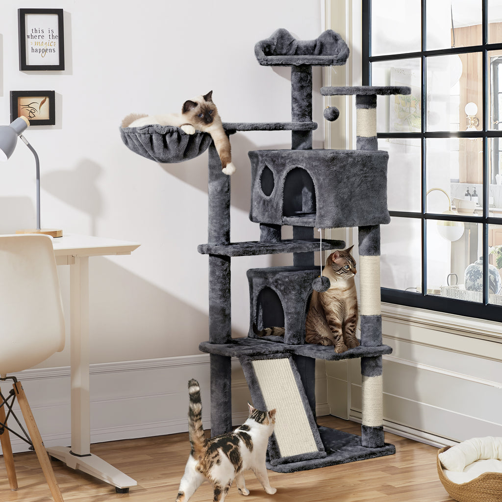 Costoffs Cat Tree, Cat Tree Tower, 145cm Multi-Level Cat Tree Tower with 2 Condos, Dangling Balls, Ladder, Sisal Scratching Posts, Round Platform, Cosy & Stable Indoor Cat Kitten Furniture, Activity Centre, Scratching Tree