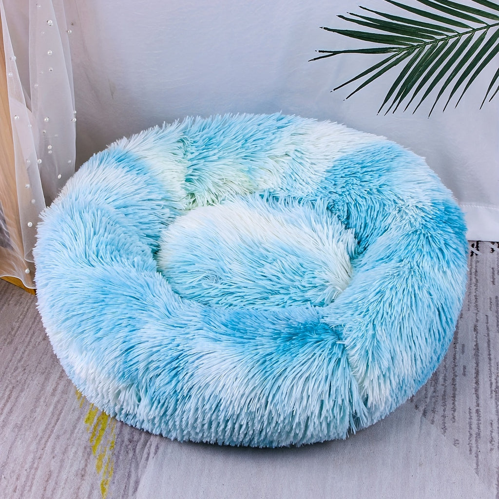 1pc Round Plush Gradient Color Calming Cat Bed, Machine Washable, Four Seasons Warm Comfortable Soft Nest, Suitable for Small and Medium Dogs and Cats, Pet Bed
