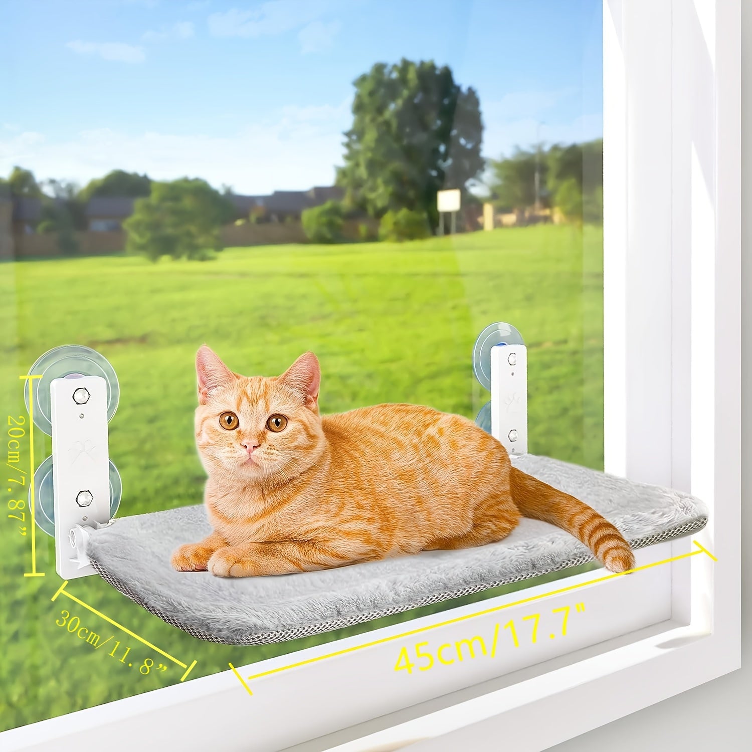 [Gray Cat Window Perch] Foldable Gray Cat Window Perch Hammock with Iron Frame and Strong Suction Cups, Indoor Cat Bed Seat