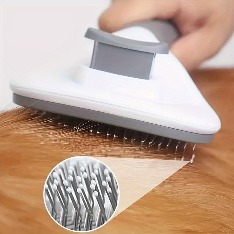One-Click Easy Clean Pet Hair Remover Brush - Stainless Steel Grooming Rake for Dogs and Cats with No Battery Required