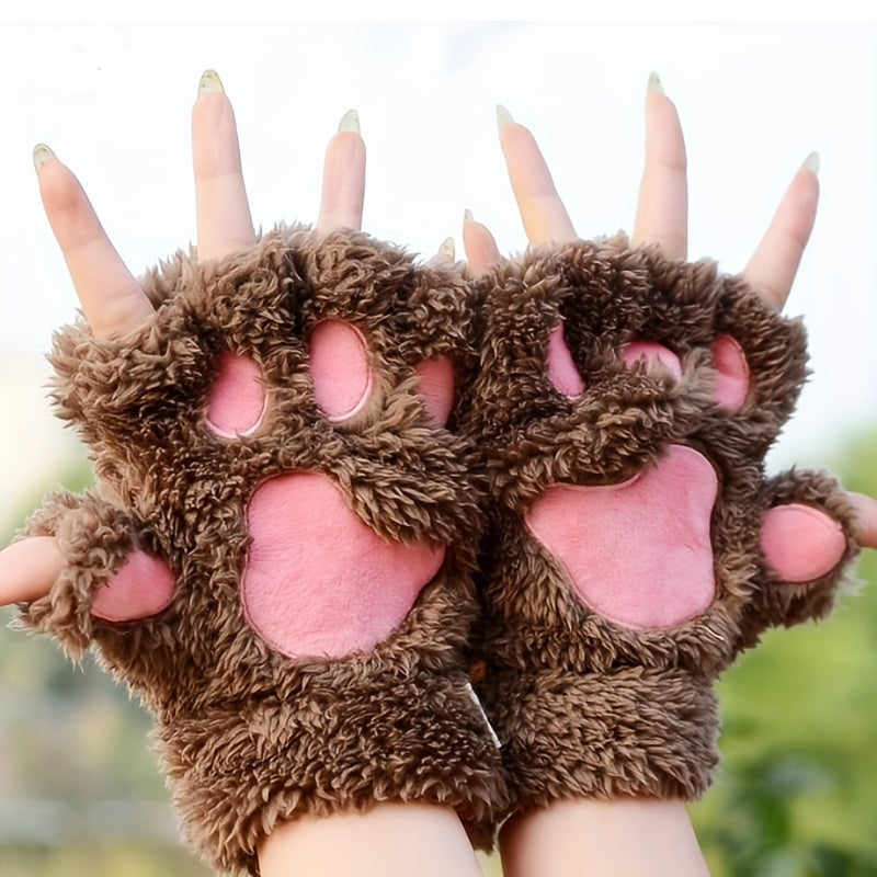 1 Pair of Adorable Kitten Claw Gloves - Soft, Thermal, Plush Knit Fabric - Perfect Cozy Christmas Gift for Friends and Family