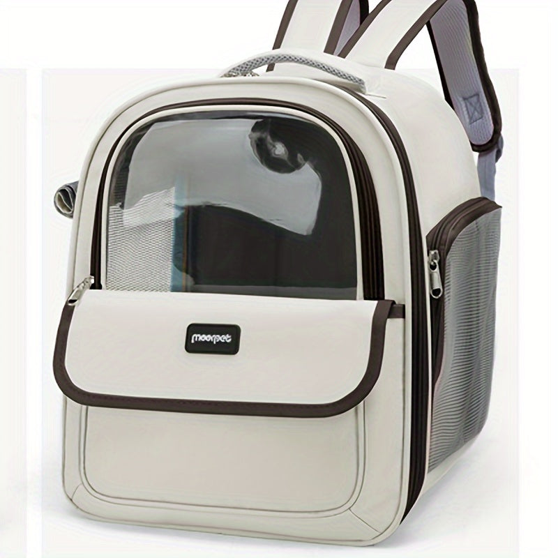 Large Capacity Transparent Pet Carrier Backpack for Cats & Dogs - Breathable Oxford Cloth, Portable Space Capsule Design with Zip Closure, Ideal for Travel & Outdoor Use