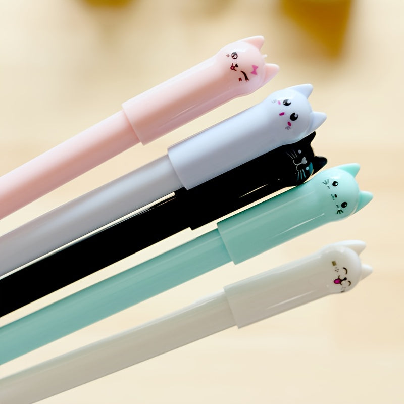 6pcs Whimsical Cartoon Meow Cat Gel Ink Rollerball Pens - Vibrant Black Water-Based Signature Pens for Students and Stationery Enthusiasts - Cute Wagging Tail Design and Smooth Writing Experience