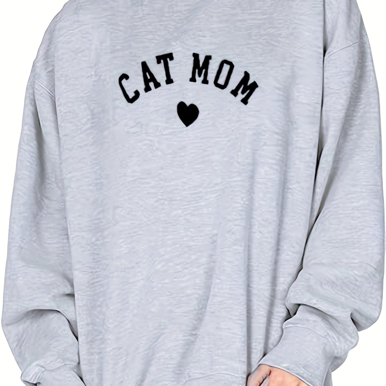 Cat Mom & Heart Print Sweatshirt, Casual Long Sleeve Crew Neck Sweatshirt For Spring & Fall, Women's Clothing