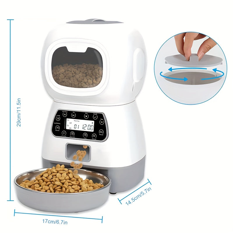 PLAY PETTY 118.35oz Smart Pet Feeder for Cats, 2.4Ghz WiFi Enabled, Battery/USB Dual Power, 10-Second Voice Recording, Feeds 1-4 Times Daily, Target Species: Cat, Without Battery
