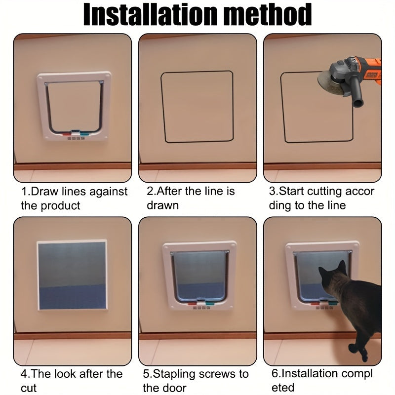 4 Way Security Lock Cat Flap Door, ABS Plastic Small Pet Gate Door Kit for Dog, Cats, Kitten