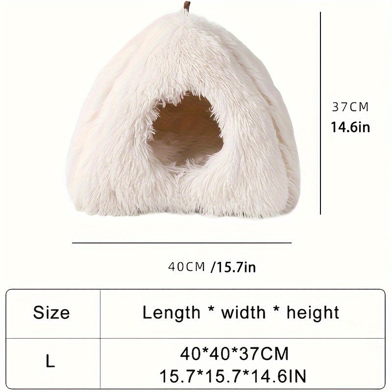Long Plush Cozy Cat Cave Bed - Soft Polyester Pet House with Non-Slip Bottom, Removable Washable Pads & Arched Entrance Tunnel for Warmth & Comfort, Cute Hideout for Kittens & Cats, Pet Relaxation Space | Cute Cat Cave | Fluf