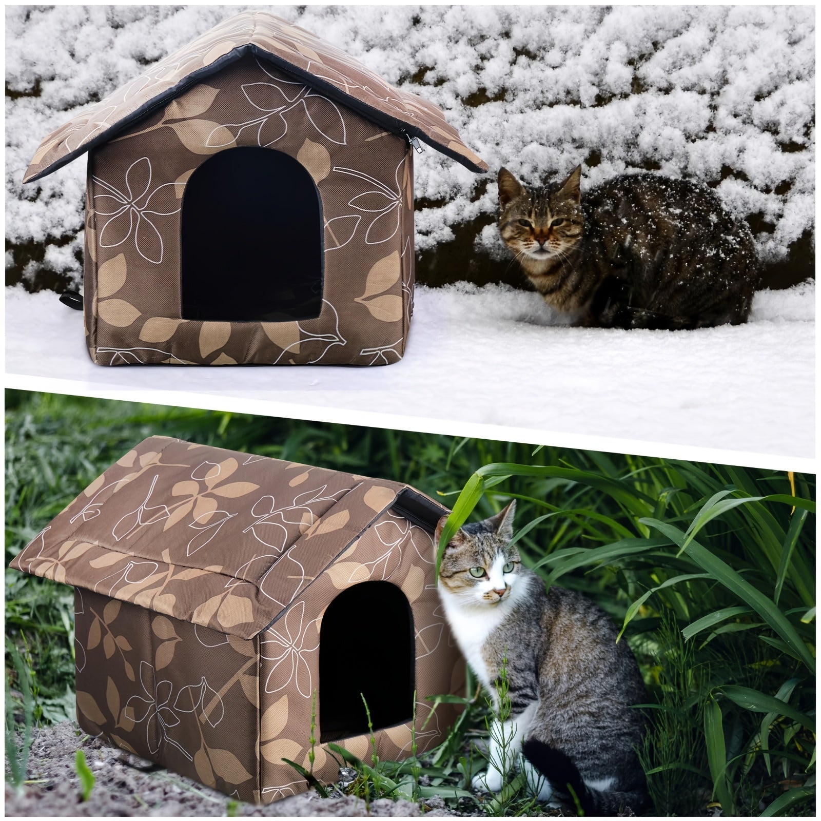Weatherproof Outdoor Pet House - Cozy Cat Cage & Dog Kennel - Insulated Winter Shelter with Removable Mat & Double Doors - Perfect Villa Cage for Feral Cats and Small Dogs