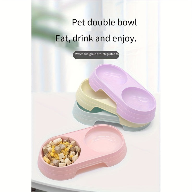 Cat Food and Water Bowl Set, Dual-Compartment Feeding Dish, Non-Slip Pet Feeding Station, Durable PP Material, Ideal for Cats