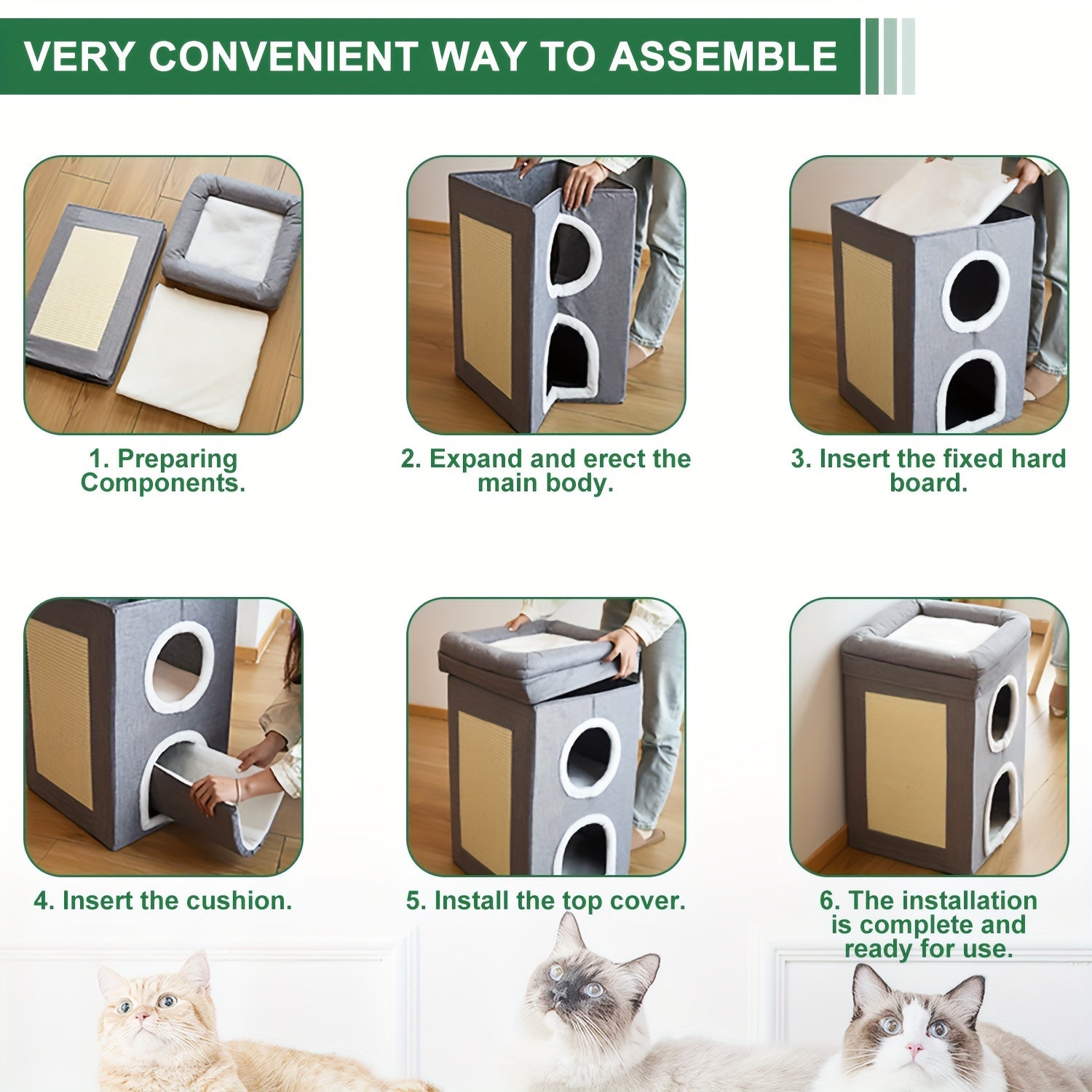 1pc FunTrip Cat House Cat Cave For Indoor Cats Three Layer Condo With Cushions Foldable Storage Cat Nest Cat Bed With Cat Scratching Board Cat Cube For Indoor Cats