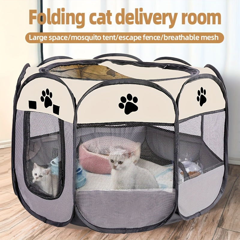 1P Color Random Octagonal Cat Playpen - Spacious, Portable, and Sturdy Cage Tent for Kittens and Puppies - Easy Assembly, Breathable Mesh, and Fun Play Area for Indoor and Outdoor Use