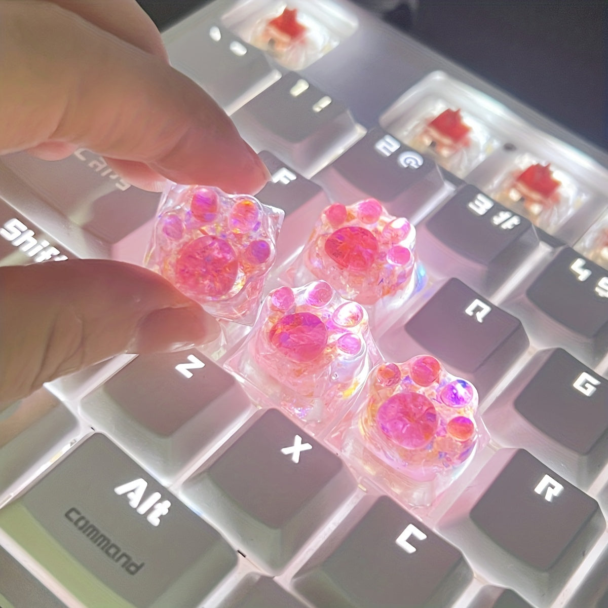 Upgrade Your Keyboard with These Adorable Transparent Cat Paw Keycaps - 4pcs DIY Set!