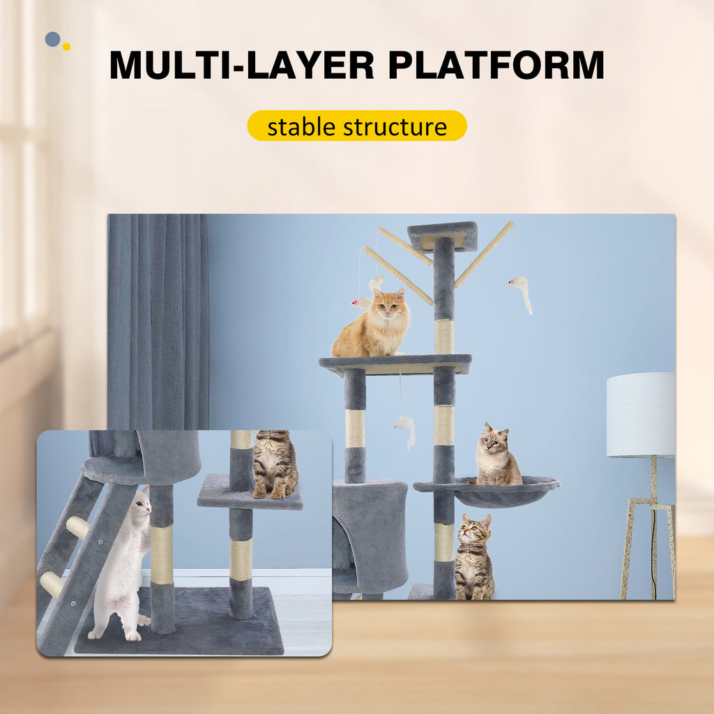 Cat Tree Kitten Scratching Post Activity Centre Cats Climbing Tower 140cm with Heavy Duty Sisal Cozy Condo for Indoor Cats Play and Rest