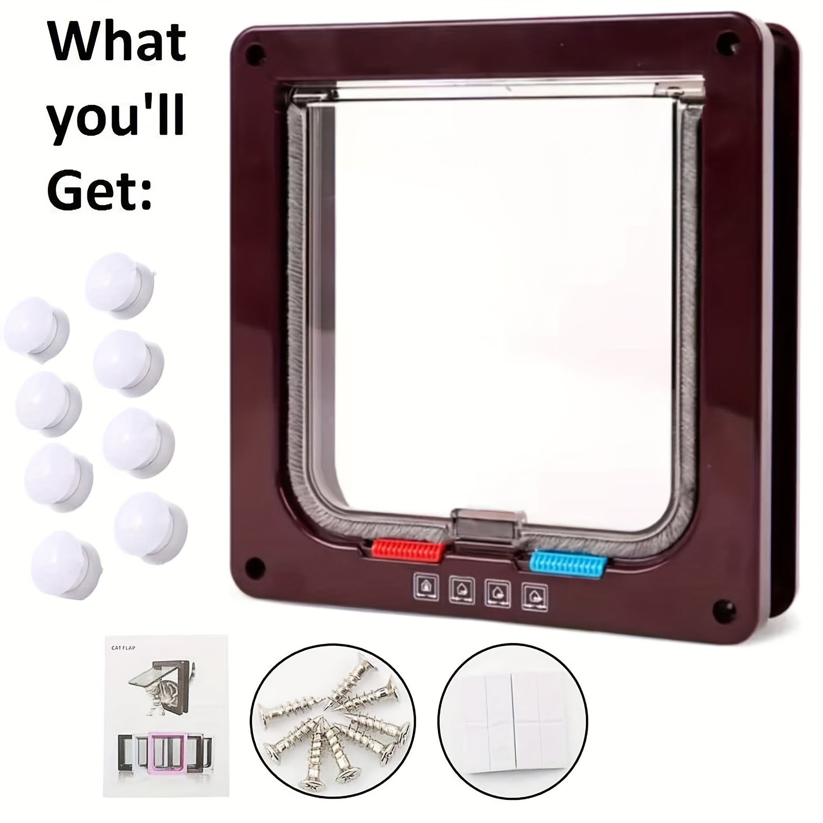 4 Way Locking Cat Door - Weatherproof, Acrylic Pet Flap for Cats and Small Dogs - Suitable for Door, Wall, and Window Installation with Easy Locking System