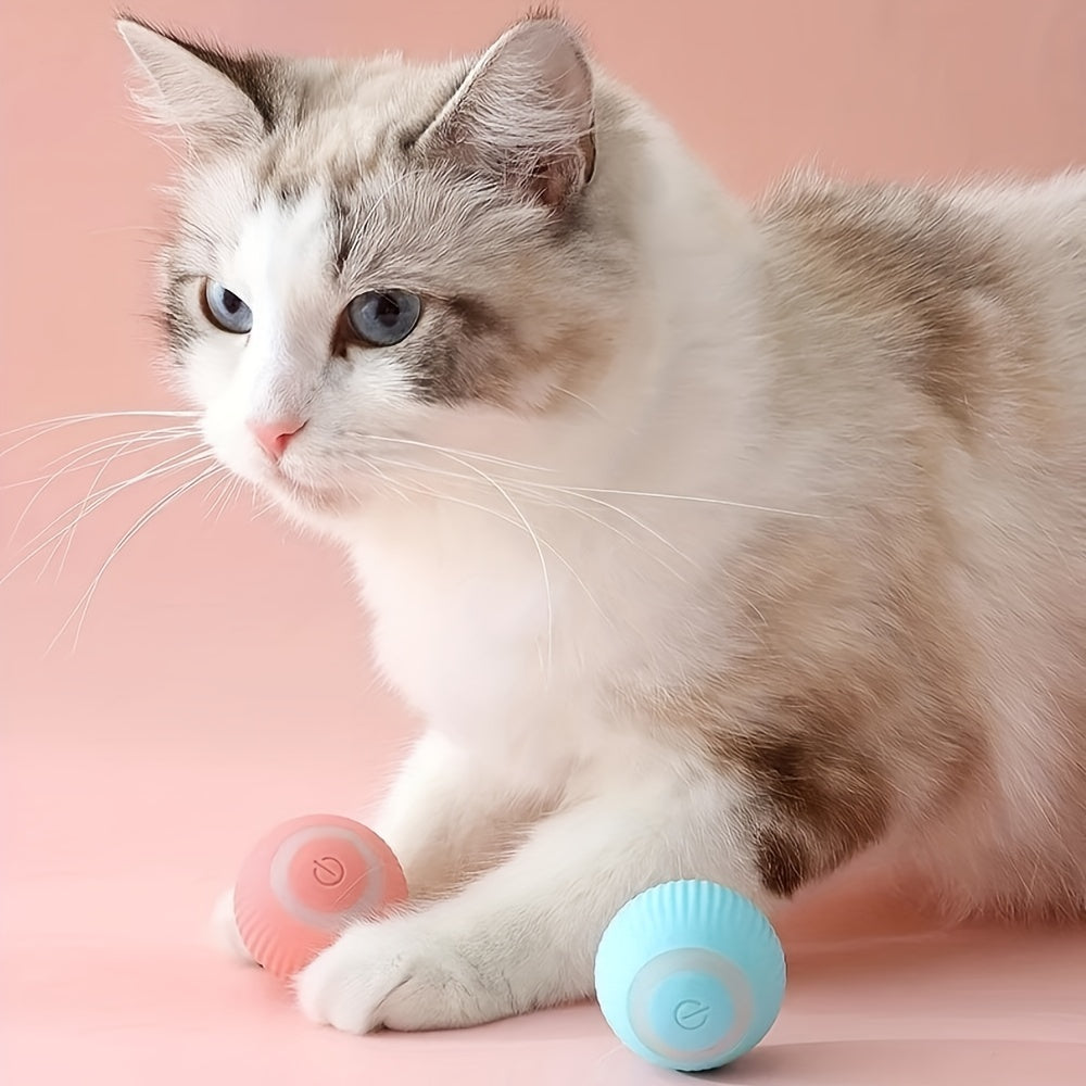 1PC/2PCS Smart Interactive Pet Toy Combo with Automatic Rolling and Bouncing Ball - Stripe Pattern Silicone Cat Toys, USB Rechargeable, Obstacle Avoidance, Quiet Operation, Suitable for Small Dogs and Cats Under 9.07KG