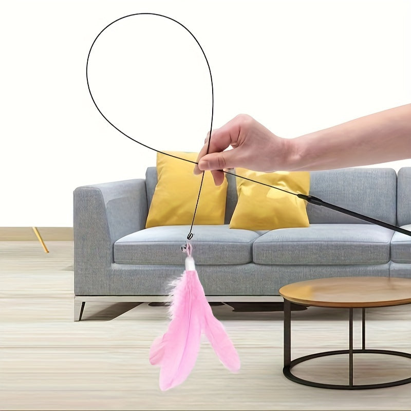 Interactive Feather Teaser Cat Toy 1pc - Bell & Suction Cup, Durable Play Stick for Feline Fun and Exercise