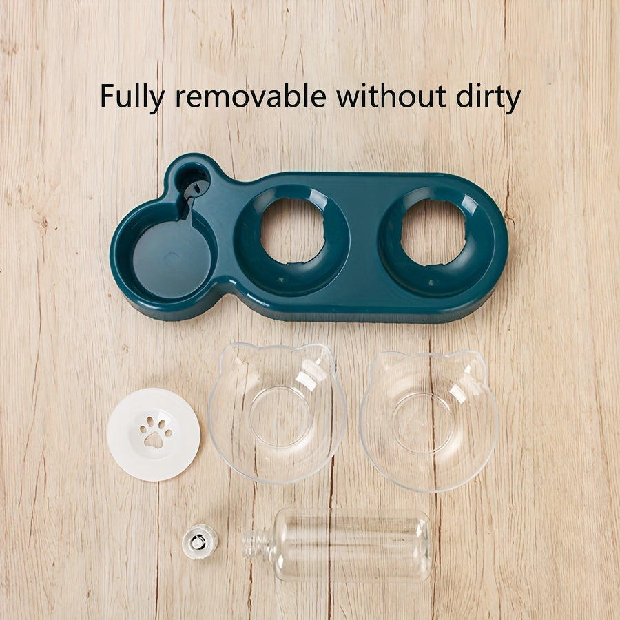 Elevated Cat Bowls With Water Dispenser, Double Pet Inclined Food And Water Bowl With Gravity Water Bottle