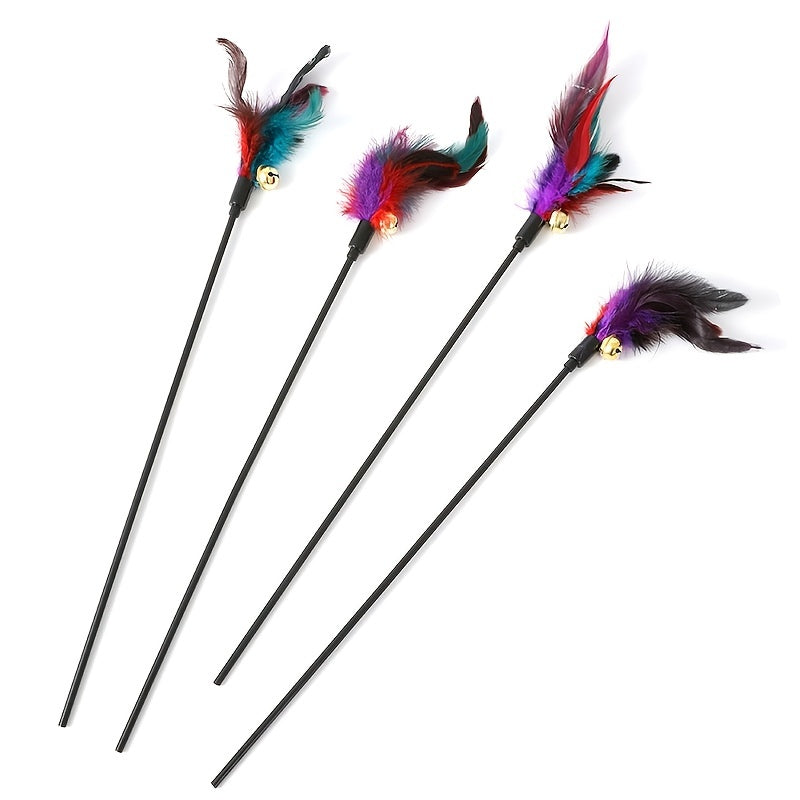 1pc Interactive Cat Wand Toy with Bell and Colorful Feathers - Entertain and Stimulate Your Cat's Natural Instincts